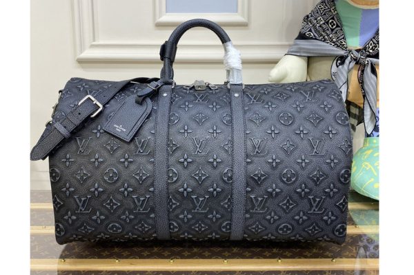 Replica Louis Vuitton M21375 LV Keepall Bandouliere 50 bag in Black Cowhide leather