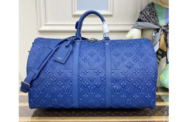 Replica Louis Vuitton M21375 LV Keepall Bandouliere 50 bag in Denim Blue Cowhide leather