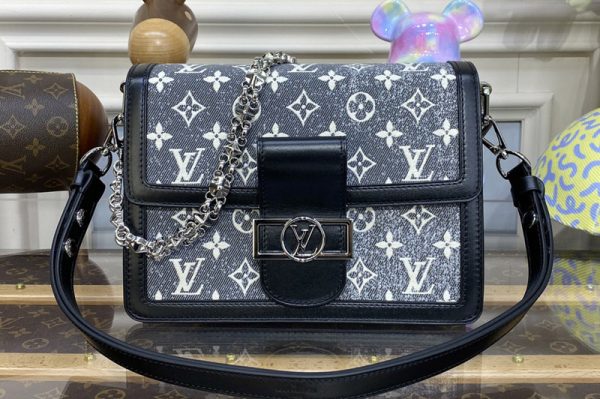 Replica Louis Vuitton M21448 LV Dauphine MM handbag in Gray Denim textile jacquard