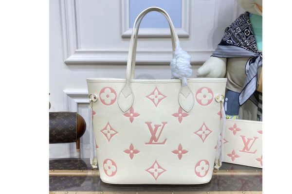 Replica Louis Vuitton M21579 LV Neverfull MM tote bag in White Monogram Empreinte Leather