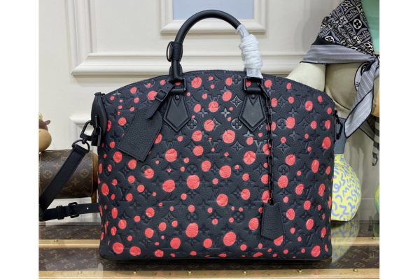 Replica Louis Vuitton M21676 LVxYK Lock it Bag in Black and red Taurillon Monogram cowhide with Infinity Dots print