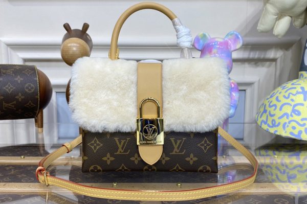 Replica Louis Vuitton M46318 LV Locky BB handbag in Monogram coated canvas and shearling