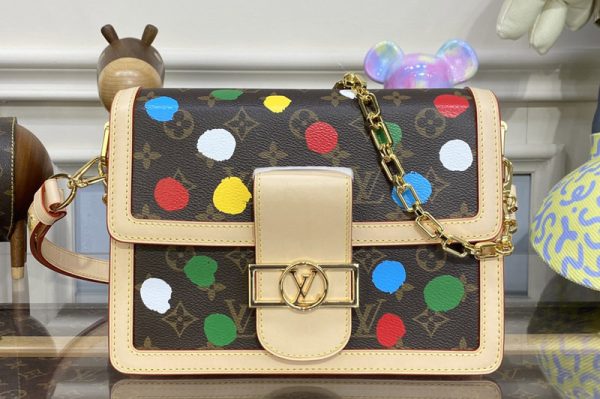 Replica Louis Vuitton M46432 LV LVxYK Dauphine MM Bag in Monogram coated canvas with 3D Painted Dots print