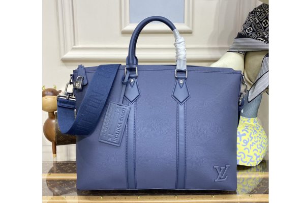 Replica Louis Vuitton M59158 LV Lock It Tote bag in Blue grained calf leather