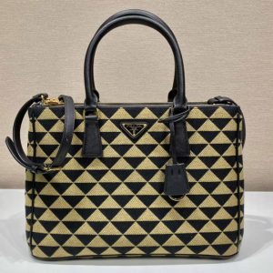 Replica Prada 1BA274 Medium Prada Symbole embroidered fabric bag in Black/Beige