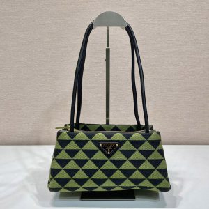 Replica Prada 1BA368 Small embroidered fabric Prada Symbole bag in Black/Green