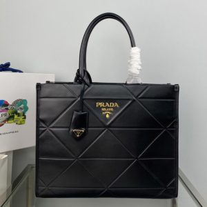 Replica Prada 1BA378 Medium leather Prada Symbole bag with topstitching in Black Leather