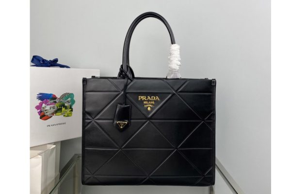 Replica Prada 1BA378 Medium leather Prada Symbole bag with topstitching in Black Leather