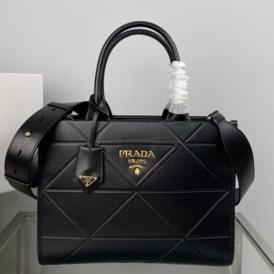 Replica Prada 1BA379 Small leather Prada Symbole bag with topstitching in Black Leather