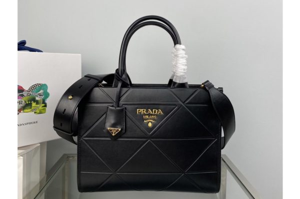 Replica Prada 1BA379 Small leather Prada Symbole bag with topstitching in Black Leather