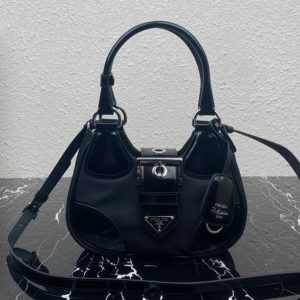 Replica Prada 1BA381 Prada Moon padded nappa-leather bag in Black Leather