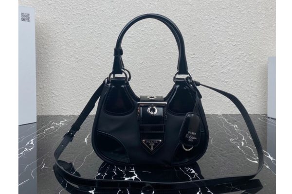 Replica Prada 1BA381 Prada Moon padded nappa-leather bag in Black Leather