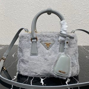 Replica Prada 1BA906 Prada Galleria shearling mini-bag in Grey shearling