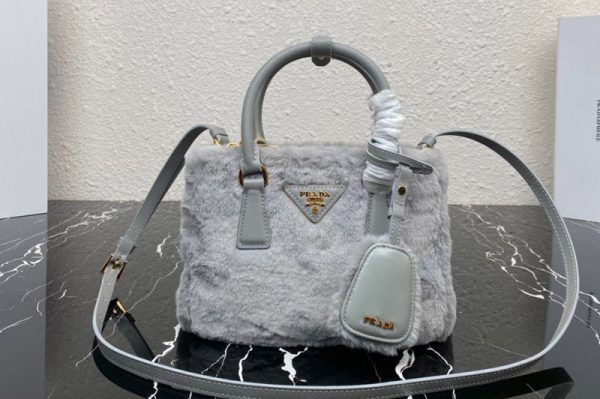 Replica Prada 1BA906 Prada Galleria shearling mini-bag in Grey shearling