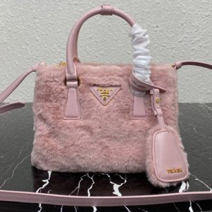 Replica Prada 1BA906 Prada Galleria shearling mini-bag in Pink shearling