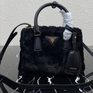 Replica Prada 1BA906 Prada Galleria shearling mini-bag in Black shearling