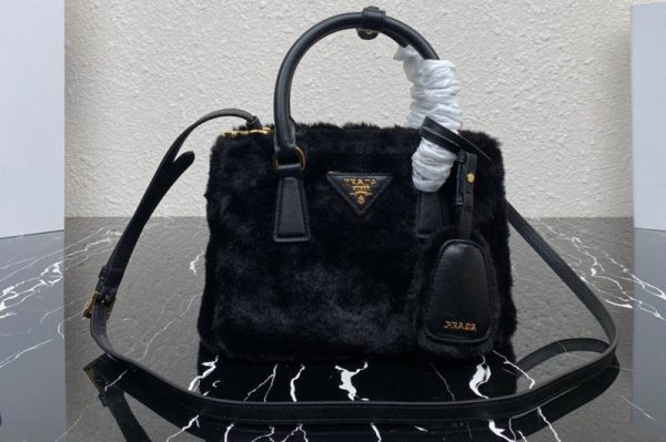 Replica Prada 1BA906 Prada Galleria shearling mini-bag in Black shearling