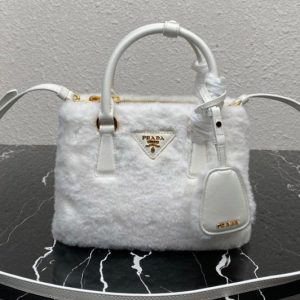 Replica Prada 1BA906 Prada Galleria shearling mini-bag in White shearling