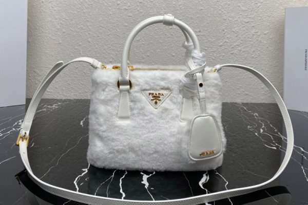 Replica Prada 1BA906 Prada Galleria shearling mini-bag in White shearling