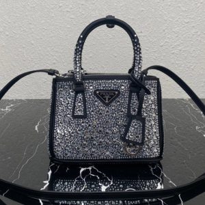 Replica Prada 1BA906 Prada Galleria satin mini-bag with crystals in Metal