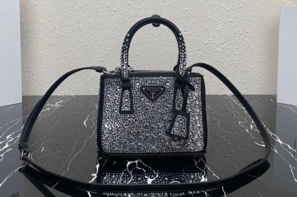 Replica Prada 1BA906 Prada Galleria satin mini-bag with crystals in Metal