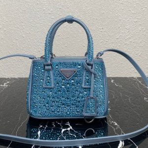 Replica Prada 1BA906 Prada Galleria satin mini-bag with crystals in Blue