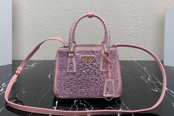 Replica Prada 1BA906 Prada Galleria satin mini-bag with crystals in Pink