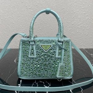 Replica Prada 1BA906 Prada Galleria satin mini-bag with crystals in light Blue