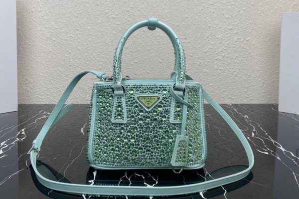 Replica Prada 1BA906 Prada Galleria satin mini-bag with crystals in light Blue