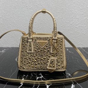 Replica Prada 1BA906 Prada Galleria satin mini-bag with crystals in Platinum