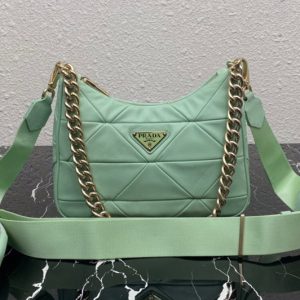 Replica Prada 1BC151 Re-Nylon padded hobo bag in Green Leather