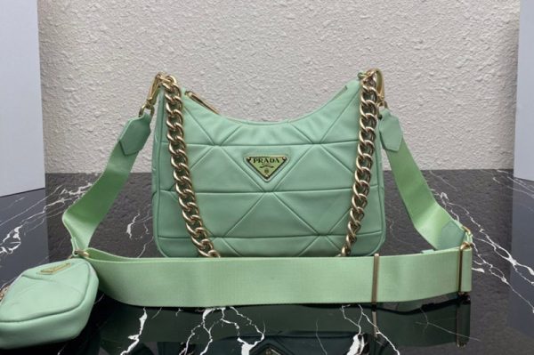 Replica Prada 1BC151 Re-Nylon padded hobo bag in Green Leather