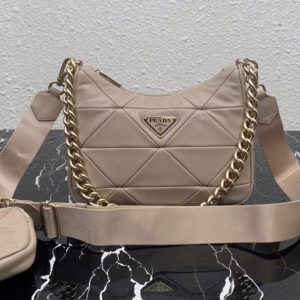 Replica Prada 1BC151 Re-Nylon padded hobo bag in Beige Nylon