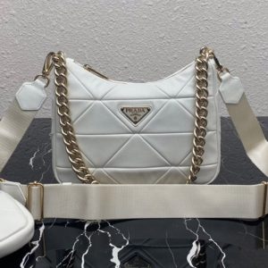 Replica Prada 1BC151 Re-Nylon padded hobo bag in White Leather