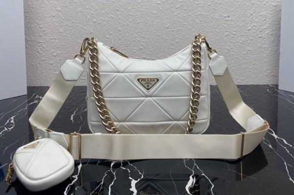 Replica Prada 1BC151 Re-Nylon padded hobo bag in White Leather