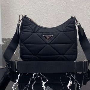 Replica Prada 1BC151 Re-Nylon padded hobo bag in Black Nylon