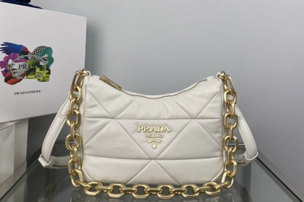 Replica Prada 1BC157 Prada System nappa leather patchwork bag in White Leather