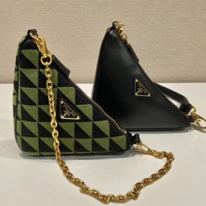 Replica Prada 1BC176 Prada Symbole leather and fabric mini bag in Black/Green