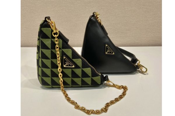 Replica Prada 1BC176 Prada Symbole leather and fabric mini bag in Black/Green