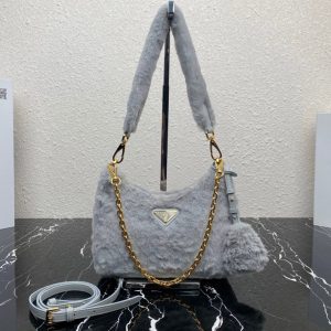 Replica Prada 1BC204 Shearling mini-bag in Grey Shearling