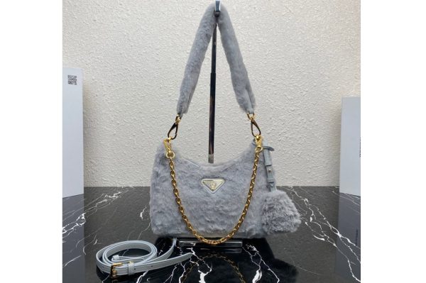 Replica Prada 1BC204 Shearling mini-bag in Grey Shearling