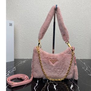 Replica Prada 1BC204 Shearling mini-bag in Pink Shearling