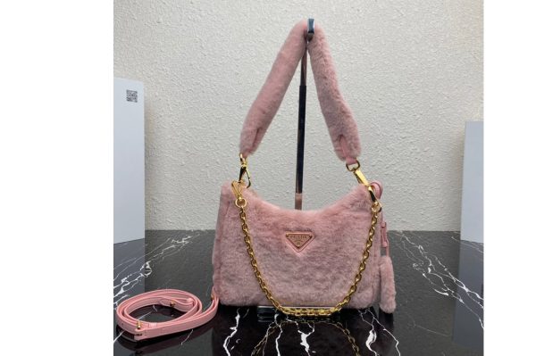 Replica Prada 1BC204 Shearling mini-bag in Pink Shearling