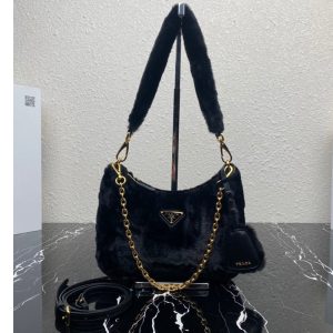 Replica Prada 1BC204 Shearling mini-bag in Black Shearling