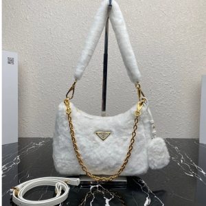 Replica Prada 1BC204 Shearling mini-bag in White Shearling