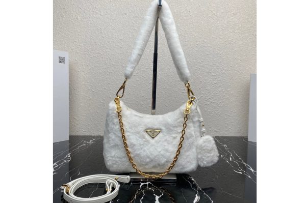 Replica Prada 1BC204 Shearling mini-bag in White Shearling