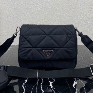 Replica Prada 1BD290 Re-Nylon padded shoulder bag in Black Nylon