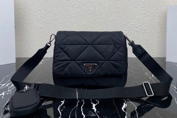 Replica Prada 1BD290 Re-Nylon padded shoulder bag in Black Nylon