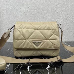 Replica Prada 1BD290 Re-Nylon padded shoulder bag in Beige Nylon