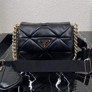 Replica Prada 1BD292 Prada System nappa leather patchwork bag in Black Leather